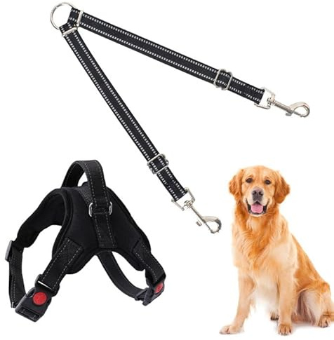 Luxvara Dubbelt hundkoppel, antidragkoppel för hundar, dubbla hundkoppel, trasselfri dubbel koppel, robust koppel för medelstora små hundar (svart)