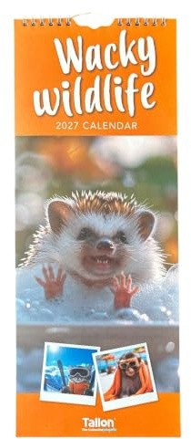 2027 12 Month Slim Calendar Wall Hanging with Gift Envelope - Funny Animals (Wacky Wildlife)