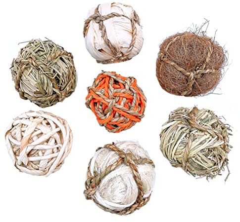 CIYODO 7 st Rattan Woven Bollar för Husdjur Roliga Tugg och Lekbollar för Papegojor och Hamstrar Material Interaktiva Träningsleksaker Pet Supplies
