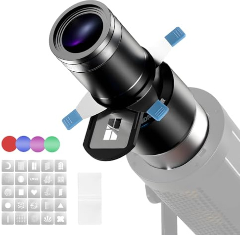 Soonpho KF80 Snoot óptico para Fotografía con Cuerpo de Aluminio con Montura Bowens Ranura para Tarjetas Magnéticas 5 Veces más Brillante con 4 Filtros de Color y 25 Patrones GOBO para Fotografía