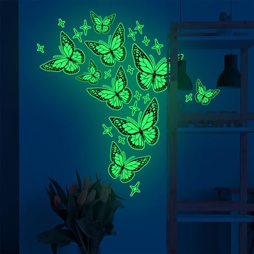 ALEGRE® 28 Stück Wandtattoo Schmetterlinge Leuchtend, Wandtattoo Leuchtend Schmetterling Wandaufkleber, Schmetterling Deko Wandsticker, Luminous Schmetterlinge Sticker für Schlafzimmer Kinderzimmer
