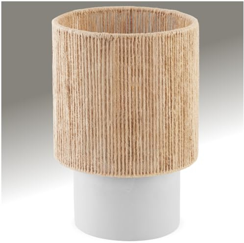 tectake® Tischlampe im Boho-Stil, Nachttischlampe aus Jute, Vintage Schreibtischlampe, Nachttisch Lampe, Boho Deko Leselampe, Ø 20,5 cm, sanftes Schlafzimmer Licht, Wohnzimmerlampe, E27 Fassung