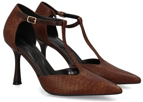 shoes&blues.es Stiletto de Tacon Fino Diseno Elegante. Zapato de Salon con Tacon Alto y Punta Fina con Hebilla y Diseno en T. Ideal Otono Invierno.