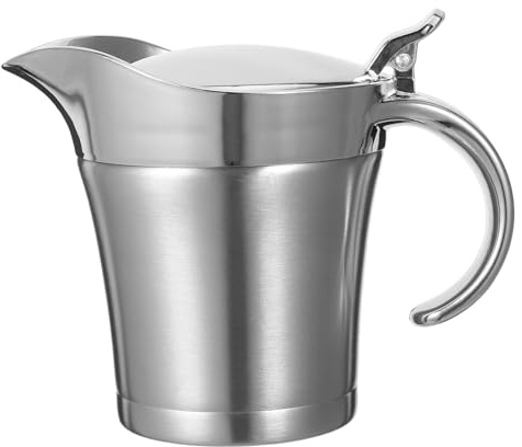 Mikinona Stainless Steel Double Wall Insulated Gravy Boat with Ergonomic Spout Thermal Sauce Jug for Smooth Pouring for Restaurants and Home Serving