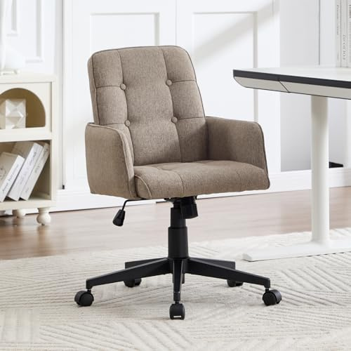 chairus Schreibtischstuhl Drehbar Bürostuhl Modern, Leinen Arbeitsstuhl Höhenverstellbar, Drehstuhl für Büro Schminkstuhl für Schlafzimmer, Braun
