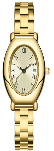 findtime Armbanduhr Damen Gold Klein Oval Elegant Analog Quarz Damenuhr mit Schmal Edelstahl Armband Klassische Kleid Uhr für Damen Minimalistische Vintage Modisch Römischen Ziffern Zifferblatt