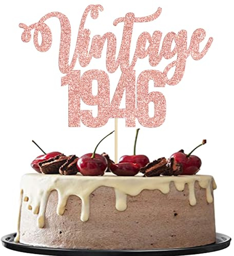 Gyufise 1 Pack Vintage 1946 Cake Topper Glitter Happy 80th Birthday Cake Decorations for 80th Men and Women Birthday 80 Fabulous and Happy Seventy Party Supplies Rose Gold