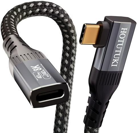 HOTUTUKI 90 Grad Winkel USB C Verlängerungskabel 1m - Thunderbolt 4 Kompatibel,40Gbps Datenübertragung, 8K/4K@120Hz Video, 240W Ladeleistung, Gewinkeltes USBC Verlängerung