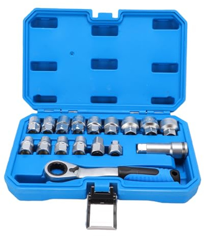 Oreilet Juego de Llaves Trinquete y Dados Paso 17 Piezas, Dados Métricos Accionamiento 3/8 pulg., 1/2 pulg., Kit Herramientas Llave 72 Dientes, Trinquete y Dado de Paso Acero Cr V