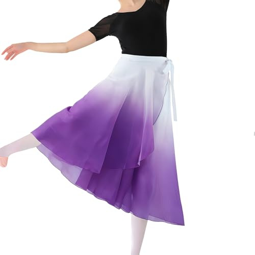 MUNAFIE Women Long Ballet Wrap Skirt Chiffon Dance Wrap Skirt Girls Gymnastics Ballet Skirts