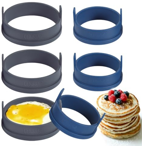 webake Fried Egg Ring Silicone Egg Rings 6 Pcs 8cm & 10cm Crumpet Rings | Pancake Mould Silicone Egg Rings Non Stick Frying Egg Mould for Fried Eggs, Crumpets, Muffins, Pancake