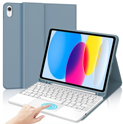 Tastiera per iPad A16 11 Generazione 11 2025/10 Generazione 2022 10.9 | Cover Keyboard Touchpad Bluetooth Staccabile, Italiano QWERTY, Custodia Tastiera Trackpad con Portapenna, Blu grigio