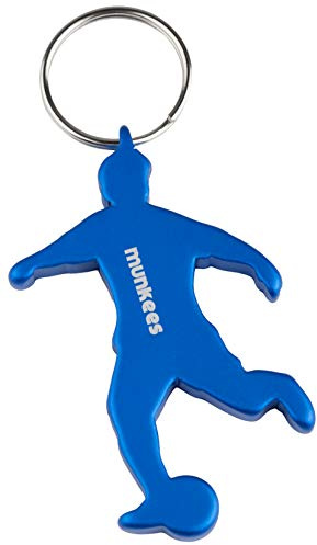 munkees 3490 - Llavero con diseño futbolista, anilla y abrebotellas, fabricado en aluminio de alta calidad, azul