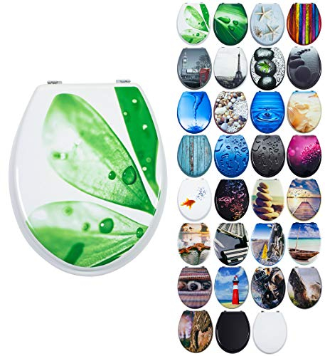 Grafner MDF WC Sitz mit Absenkautomatik viele schöne Motive zur Auswahl - stabile Qualität - einfache Montage WC Deckel Klobrille Softclose (Green Leaf)