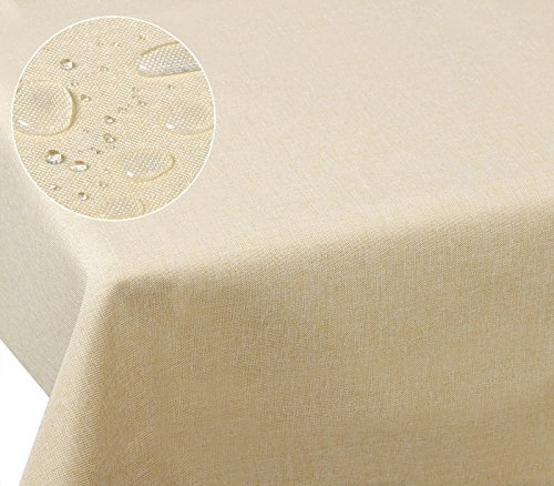 Laneetal Tischdecke Leinendecke Leinenoptik Wasserabweisend Lotuseffekt Tischtuch Fleckschutz pflegeleicht abwaschbar schmutzabweisend Eckig 130x260 cm Champagne
