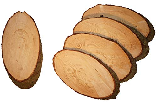 Mercarimus 5 Stück ovale Holzscheiben Länge ca. 30 cm Breite ca. 16 cm Baumscheiben Astscheiben mit Rinde Rindenscheibe Deko Basteln Floristik Hochzeit