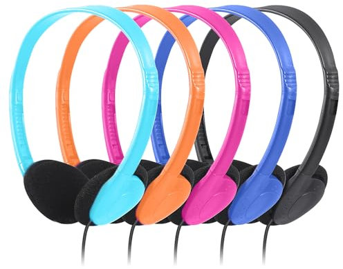 CN-Outlet Kids Headphones for Classroom in Bulk Multi Colored 5 Pack, Wholesale Children On-Ear Headset Perfect for Schools, Student, Libraries, Computer Lab, Testing Centers (5Pack)