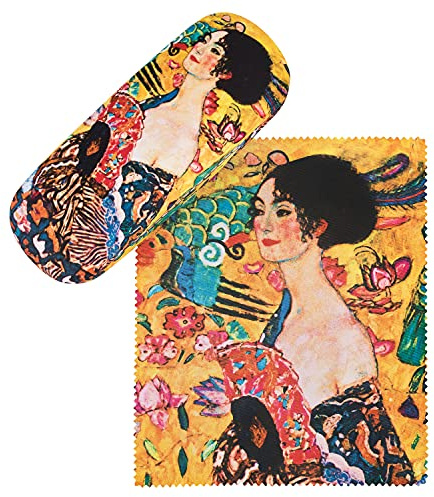 VON LILIENFELD Gustav Klimt: La dame à l'éventail Étui Lunettes Boîte Robuste Cadeau Étui Lunettes de Soleil Chiffon de Nettoyage Art