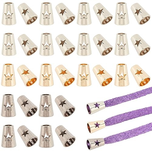 PH PandaHall 48 Stück 3 Farben Kordelendschloss 9 mm Legierung Konial Cord Lock Hollow Star Bell Form Cord End Bell Stopper Kegel Cord Enden für Lanyard Kleidung Schuhe Hoodies Rucksack Tasche DIY