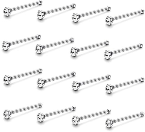 FDCGAS nasenpiercing stecker - 60 pcs piercing nase,Nasenstecker Nasenpiercing Kristall-Strass-Schüttg Knochen gerade Stolzenstangenstiftstahl aus Edelstahl Nasenring