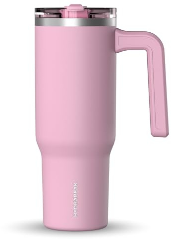 Hydrapeak Voyager 32 oz Tumbler with Handle and Straw Lid | Reusable Stainless Steel Water Bottle Travel Mug Cupholder Friendly | Insulated Cup (Cotton Pink)