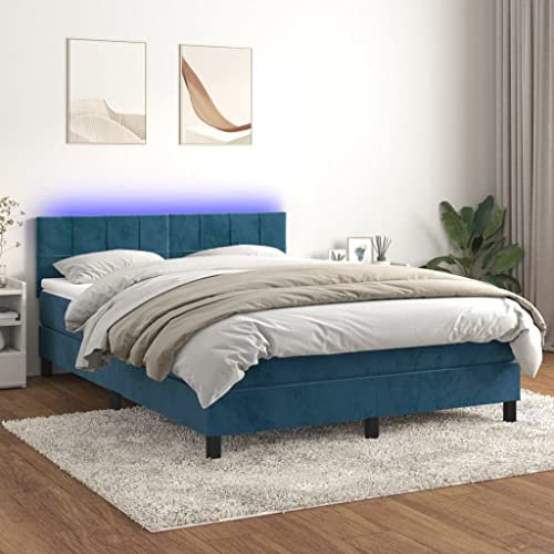 THOYTOUI Boxspringbett, Seniorenbett Bettstütze Bett Tagesbett Geeignet für Aufenthaltsraum Hotel Gästezimmer Wohnungen mit Matratze & LED Dunkelblau 140x190 cm Samt