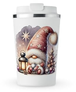 MAXIKIWI - Tasse isotherme à double paroi en acier inoxydable étanche avec couvercle, gobelet de voyage pour café ou thé - Garde les boissons chaudes et froides - Thème des nains de Noël 3-350 ml