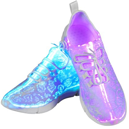 Fiber Optic LED Light Up Shoes for Women Men Adult Light Up Sneakers for Festivals Christmas Party Dancing USB Charging Flashing Luminous Trainers White