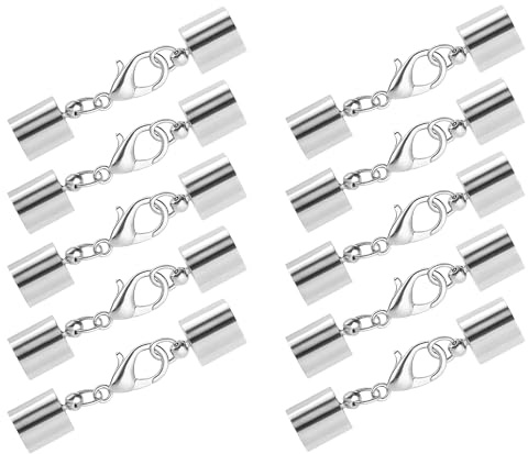 Mandala Crafts Silver 6mm Cord Ends Caps for Jewelry Making Leather Cord Bracelets Necklaces - 30 Sets Glue on Round Kumihimo Ends Caps with Lobster Claw Clasps DIY Supplies