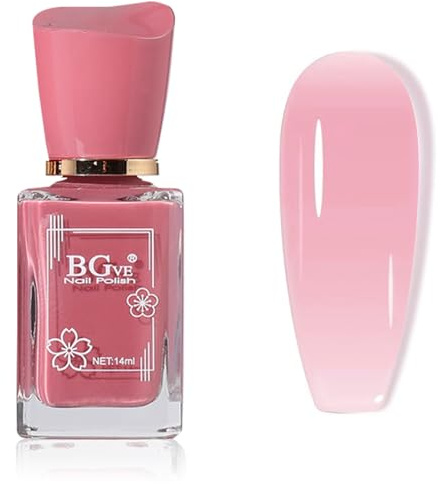 Pink Jelly Nail Varnish - Sheer Clear Pink Nail Polish - 14ml Nude nail varnish Quick Dry - Transparent Nail Polish Crystal Shine - 60s Natural Air Drying No Bake nail varnish Non Chip Long Lasting