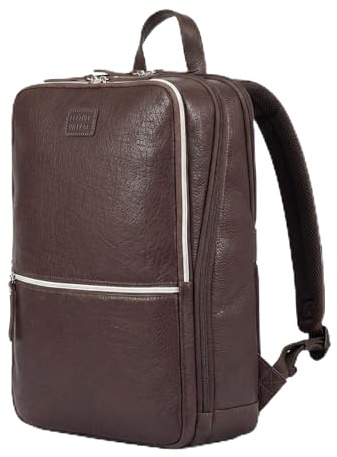 LEATHER VILLAGE Leather Laptop Backpack for Men | Chocolate Brown | Slim Professional Business Bag Fits 15.6”-Laptop | Water-Repellent Work & Travel Daypack with Trolley Strap