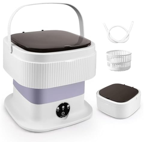 HGTRH Mini Lavatrice da 10 L, Lavatrice Portatile Pieghevole con Centrifuga 3 modalità Touch Screen per Biancheria Intima E Calzini per Appartamenti Campeggio E Viaggi Purple 40W