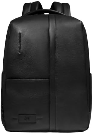 PIQUADRO - Zaino Porta PC 15,6 in Pelle - Uomo - Nero | Aggancio per Trolley, Spallacci imbottiti, Vani organizzati, Elegante e Professionale, Ufficio, Uso quotidiano