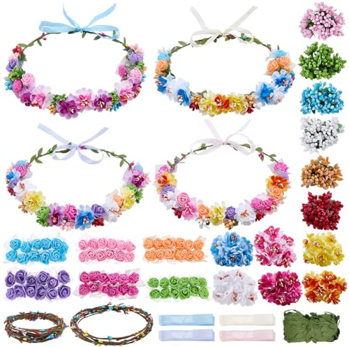 INFUNLY 30 Set DIY Kunststoff Blumenkranz 6 Farben Rosen Hochzeitskronen Bastelset Mit Beeren Pflaumenblüten Türkranz Für Eingangstür Selbstgemachte Blumendekoration Für Haarreifen Und Armbänder