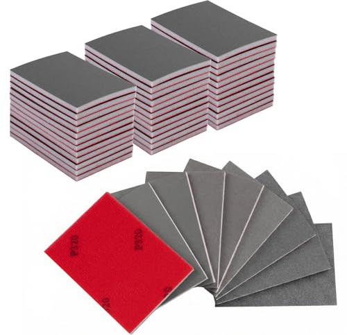 36 PCS Papier Poncage & Éponge Abrasive P180/240/400/600/800/1000/1200/1500/2000/2500/3000/4000, Kit Papier à Poncer à l'eau Sec, Flexible Alternative à la Cale à Poncer pour Carrosserie, Bois, Métal