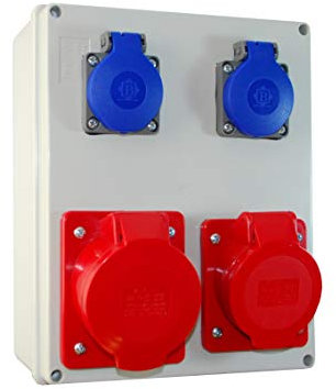 Distributore di corrente da costruzione, 2 x 230 V/16 A e 1 x CEE 16 A e 1 x CEE 32 A cablato