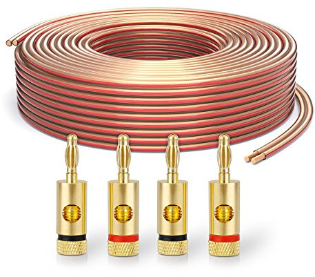 PureLink SP060-015 Câble d'enceinte 2x2,5mm² (99,9% OFC cuivre massif 0,20 mm) Câble de haut-parleur Hifi, 15m, transparent, Set comprenant 4 fiches bananes