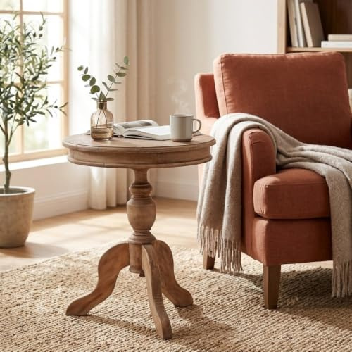 LEBENSwohnART Beistelltisch TIGA D50cm Antik-Natural Landhaus Shabby Chic Couchtisch Tisch