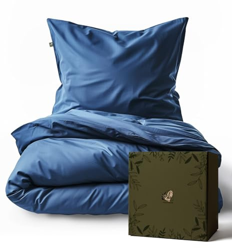 SALAD HOUSE Satin Bettwäsche 135x200, Set, Blau – 100% ägyptische Baumwoll | Kühlend im Sommer, atmungsaktiv und weich; Farbecht, bei 60 °C waschbar, mit Reißverschluss, OEKO-TEX zertifiziert