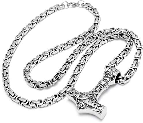 Schmuck-Checker Thors Hammer Mjölnir aus Edelstahl mit Halskette Königskette Herren Wikingerschmuck Vikings Männer Kette Schmuck Geschenk