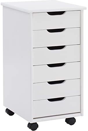 Linon Home Decor Products Corinne Six Drawer Storage, White Wash Rolling Cart