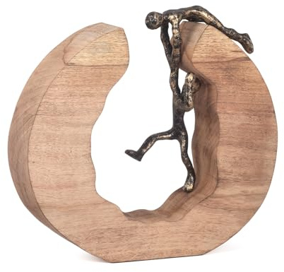 Moritz Skulptur teamwork lagarbete mangoträ aluminium massiv mangoträ träd skiva hantverk 29,5 x 28 cm svart guld