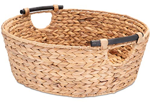 Decorasian Korb Aufbewahrung rund geflochten aus Seegras mit Holzgriffen - Wasserhyazinthe 47cm - Wäschekorb groß Natur