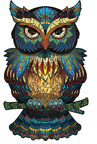 Cuteefun Holzpuzzle für Erwachsene Einzigartiges Tierform 3D Puzzle DIY Formpuzzle Colofur Tier Eule Puzzle 200 Teile(A4 Größe)