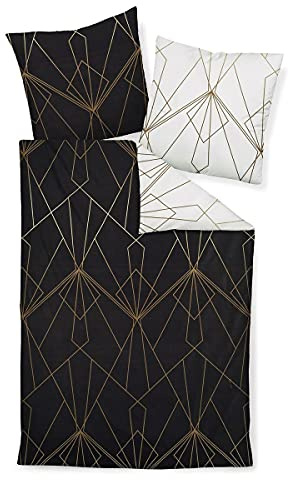 Janine Mako-Satin-Bettwäsche J.D. 240x220 cm + 2X 80x80 cm bronzebraun-schwarz