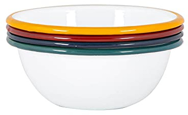 Argon Tableware Coloured Pasta Bowls - 16cm - Pack of 4 - Multicolour Salad Bowls Metal Enamel Cereal Bowls Lightweight Camping Serving Bowls for Snacks, Pasta, Cereal, Salad