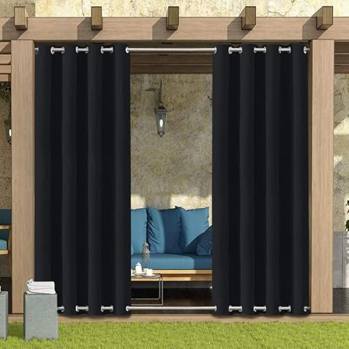 LiveGo Outdoor Vorhang Wetterfest Wasserdicht mit ösen,Outdoorvorhänge Gardinen für draußen Balkon terrasse Pavillon Aussen Outdoorvorhang Sonnenschutz Vorhänge Garten,Schwarz,1 Stück|132x238cm(BxH)