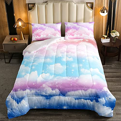 Loussiesd Regenbogen Bettdecke 135x200cm Mädchen Bunte Galaxis Sternenhimmel Winter Sommer Bettdecke für Damen Jugendliche Kinder Regenbogen Milky Way Wolke Steppbett Fantasie Weltraum Zimmer Dekor