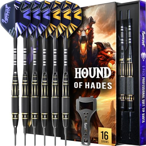 Ignatgames Dartspitzen-Sets Aus Kunststoff – Dartpfeile Mit Weicher Spitze Für Elektronische Dartscheiben Mit Aluminiumschäften, 100 Dartspitzen Und 16 Flights (16g Hound of Hades)