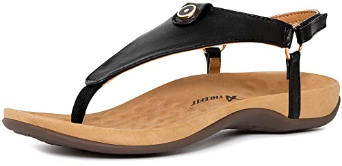 Athlefit Women's Comfortable Orthopedic Sandals Thong Dressy T-Strap Orthotic Casual Summer Arch Support Black Sandals size 9